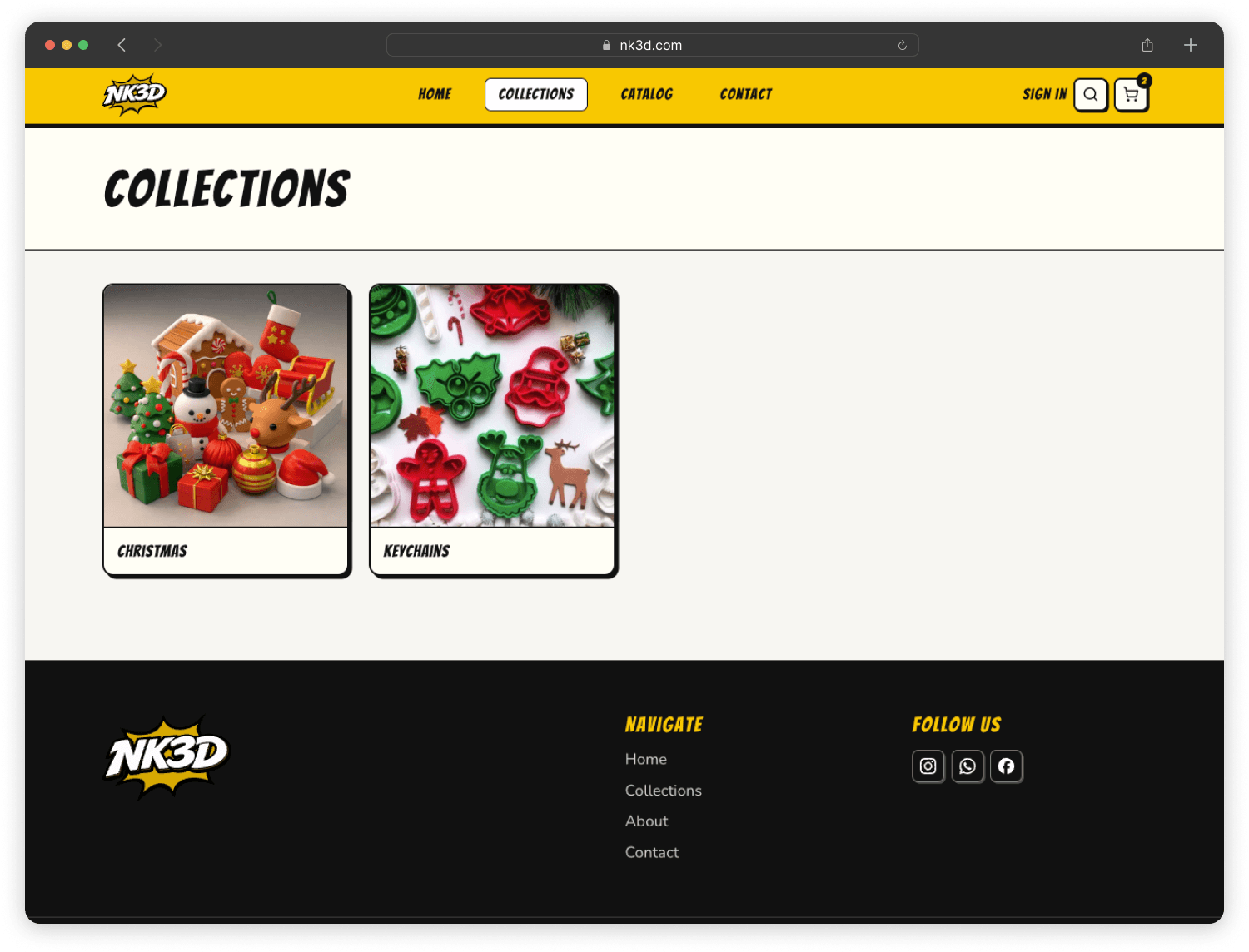 NK3D collections page on desktop
