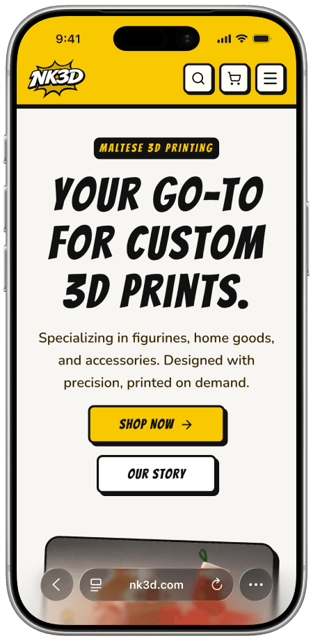 NK3D home page on mobile